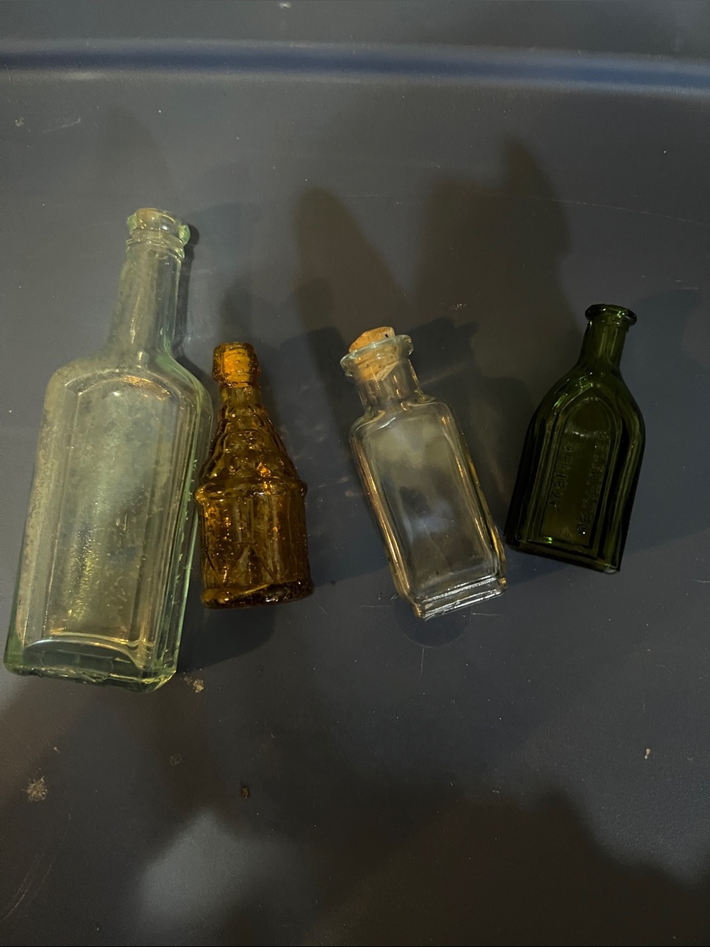 Vintage Mini Glass Bottle Lot - Clear, Amber, Olive Green